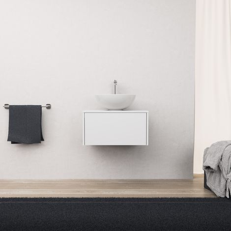 Inda - Badezimmerschrank 1 Schublade L.60 mit Aufsatzwaschbecken / Mattweiß - diamante