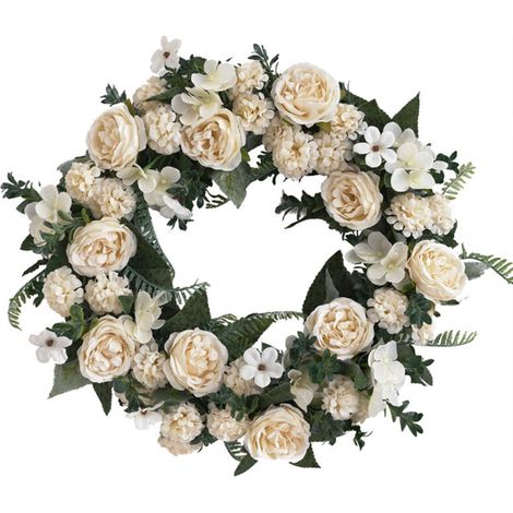 Artificial Wreath Rattan Silk Cloth White Vintage Peony Wreath for Decoration (1/5)