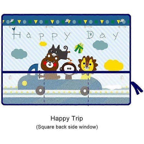 Pare-soleil universel pour vitres latérales de voiture, motif dessin animé, rideau pare-soleil d'été réglable pour bébés et enfants, avec filet de rangement. Bon voyage (1/5)