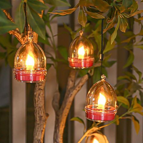 Lot de 6 bougies solaires sans flamme, résistantes à l'eau, à LED, pour la décoration extérieure de jardin, terrasse ou cour (rouge). (1/5)