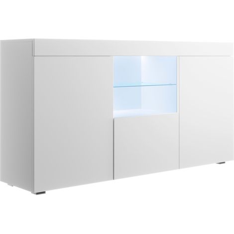 Muebles Bonitos – Buffet de salon bas 3 portes avec éclairage LED – Dimensions 150x83x40cm – Structure en mélanine mate – Meuble de rangement moderne (1/5)