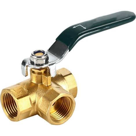 Vanne à bille trois voies, type L, filetage intérieur, raccordement total, pour eau, huile et vapeur, avec détecteur de débit (taille : 1/4")