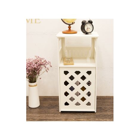 Table de chevet Design minimaliste blanc avec détails sculptés meuble de rangement multifonctionnel idéal pour petits espaces
