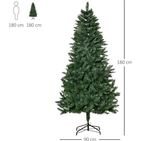 Sapin de Noël artificiel 180 cm, pin vert avec 724 branches, pied métallique stable pour intérieur, arbre festif décoratif (1/5)