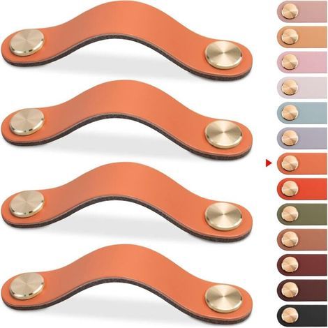 Poignée Meuble Cuir Vintage 4 Pièces Orange 128mm pour Porte Placard Armoire Commode (1/4)