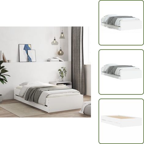 Bettgestell mit Schubladen Weiß 90x200 cm Holzwerkstoff - Bettesrahmen - Doppelbett - Holzbettfundament - Weißer Schrank - Kleiderschrank