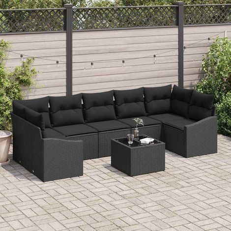 Sofa Set mit Kissen Schwarz 55 x 55 x 37 cm Poly Rattan