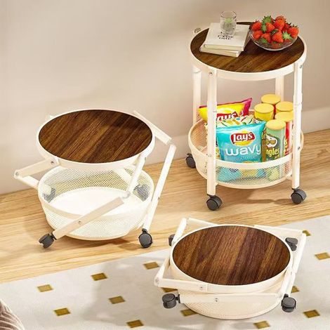 TrAdE Shop Traesio - Tavolo Rotondo Design Pieghevole Multiuso Carrello A 2 Livelli Ripiani Con Ruote 52x32cm - (1/4)
