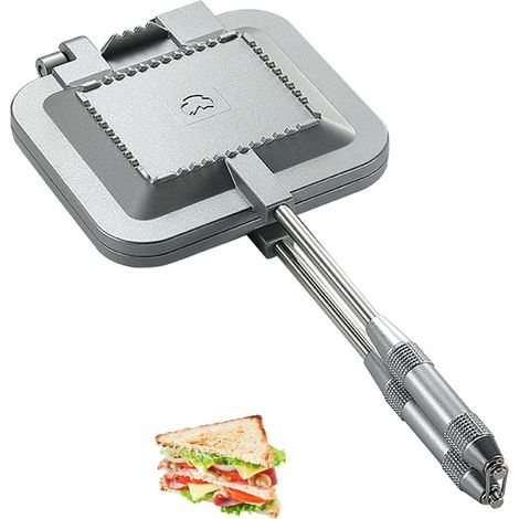 Grille-pain de camping en aluminium double face chauffant pour sandwichs multifonction (argenté) (1/5)
