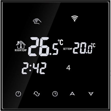 Kaelt - Thermostat électrique programmable Thermostat d'ambiance numérique intelligent avec écran tactile en verre, 230V 16A, Noir (1/5)