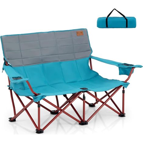 COSTWAY Chaise de Camping Surdimensionnée, Chaise de Pique-Nique Portable à 2 Places, Chaise de Plage avec Porte-gobelet et Sac de Transport, Charge 300 KG (Bleu,149 x 70 x 80 cm)