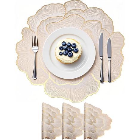Lot de 4 sets de table Sets de table, 38 cm Sous-verre en or Lotus, sets de table en PVC imperméables et antidérapants pour la cuisine, le restaurant, l'hôtel, la décoration de mariage, la fête (1/5)