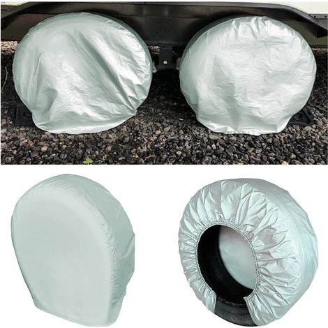 4 Pièces Housses De Pneus, Housse Protection Anti UV pour Roue Secours, Imperméable Couvre Pneus De Voiture Housses Roue Secours, Couverture Protecteur Anti Poussière pour Camion（Gris） (1/5)