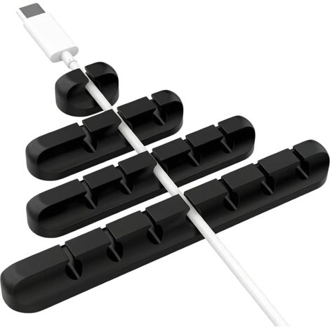 Clips para cables para organizador de escritorio, juego de 4 clips para gestión de cables, organizador de cables de silicona para guardar cables USB, cargador, ratón, auriculares, PC (1/5)