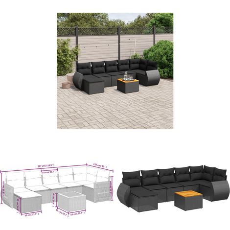 8-tlg. Garten-Sofagarnitur mit Kissen Schwarz Poly Rattan - Gartenmöbel Set - Esszimmergarnitur - Outdoor Möbel - Lounge Set - Balkonmöbel - Home & Living (1/3)