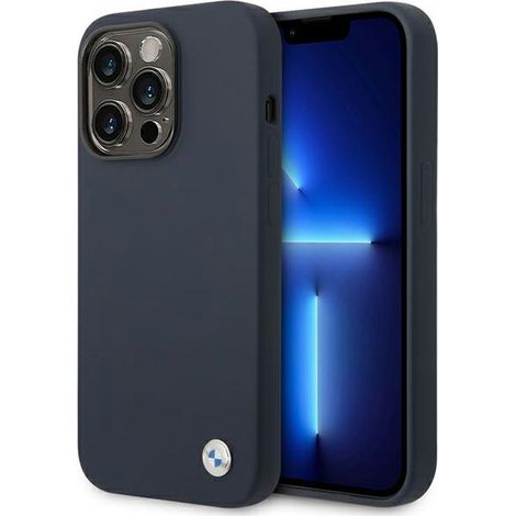Custodia BMW BMHMP14XSILNA per iPhone 14 Pro Max 6.7" in silicone blu navy con logo in metallo e MagSafe. (1/5)