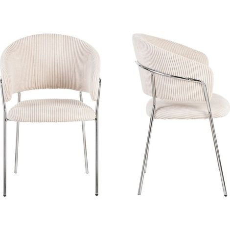 Lot de 2 chaises en velours côtelé beige et piètement chromé - Isya (1/5)