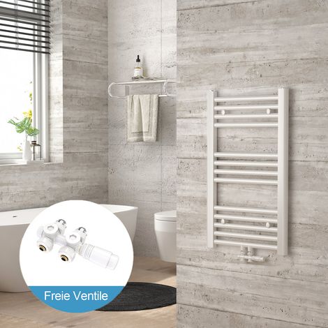 Heilmetz Radiadores toalleros de agua conexión intermedia Incluye conexiones de radiador 70x40cm Blanco Radiador + Blanco Válvula