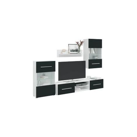 Meubles TV 5 pcs avec lumière LED indigo mat bois d'ingénierie (1/5)