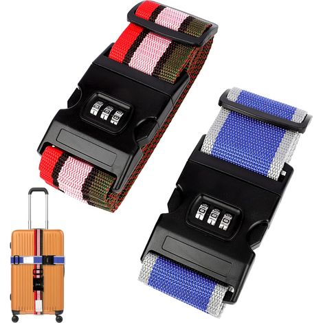 Ensemble de 2 sangles à bagages réglables avec fermoir de sécurité pour sécuriser vos bagages pendant vos voyages.-AquaForge (1/5)