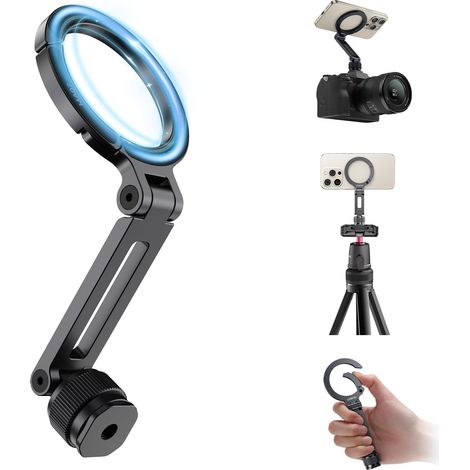 MA07 MagLock Magnetische Smartphone-Stativhalterung mit 1/4"-Blitzschuh für Smartphones, verstellbarem Winkel und faltbarem Aluminiumadapter für Magsafe/iPhone/Android/Kamera/Beleuchtung (1/5)