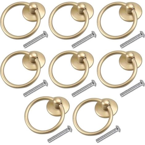 8 Pcs Bouton de Porte Vintage Poignee de Meuble Ronde Poignée D'armoire Classique Tiroir Bague Poignée de Traction Poignées de Tirage Antique Bouton de Meuble pour Cuisine Armoire Placard Commode (Or (1/5)
