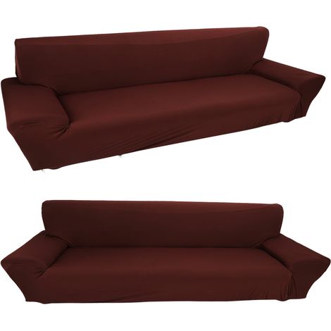 Housse de canapé extensible 4 places marron, anti-pet, avec taie d'oreiller offerte, couvre-siège élastique, protecteur de canapé lavable. (1/3)