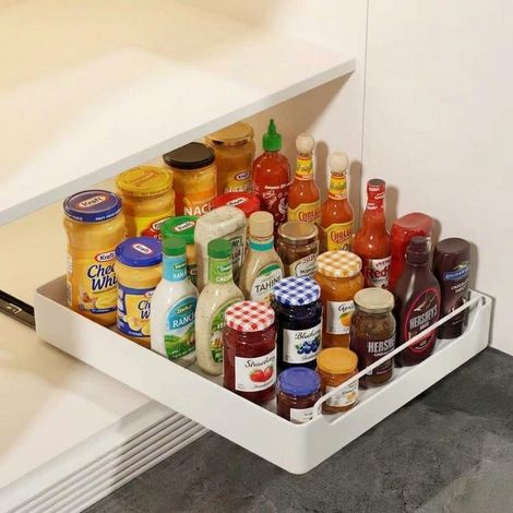 Cajones Extraíbles Para Cocina - Bandeja Extraíble Deslizante Ajustable Para Armario, Instalación Fácil Sin Taladro Ni Tornillos, Rieles Silenciosos - Blanco 35cm (1/5)