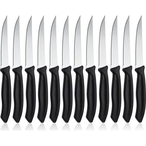 Lot de 12 Couteau de table à lame crantée, Set de couteaux à petit déjeuner en acier inoxydable, Set de couteaux à steak pour la maison et le restaurant, Lavable en machine