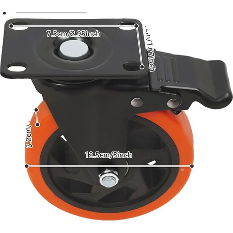 Roues de chariot lourdes, capacité de charge de 220 lbs, roues en polyuréthane durables, 125mm 5in(4pcs) (1/2)