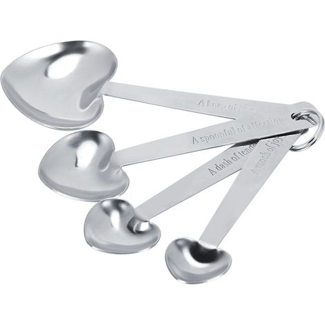 Ensemble de 4 pièces de cuillères à mesurer en acier inoxydable 430, tasses à mesurer pour la pâtisserie, en forme de cœur, ustensiles de cuisine de qualité export, finition miroir en forme de cœur. (1/5)