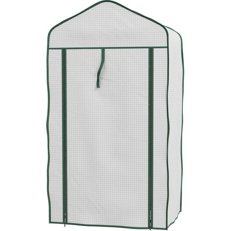 Dreistöckiges Gewächshaus, 59 x 39 x 127 cm, grün pulverbeschichtetes Metall, 140 g/m² PE, weiß
