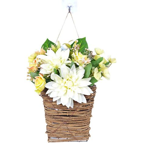 Türkorb mit künstlichen Blumen (35 cm x 25 cm) – Frühlingsblumendekoration, Blumenkranz für ein elegantes Zuhause