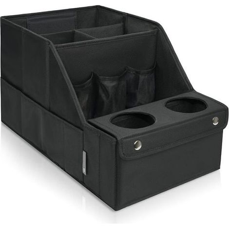 Organisateur siège voiture banquette arrière, 11 compartiments rangement et 2 porte-gobelets, idéal pour voyages et enfants. (1/5)