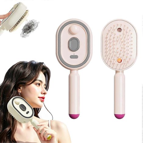Peigne massant électrique à coussin d'air et spray démêlant, brosse vapeur démêlante, brosse à cheveux électrique 3 en 1 avec spray brumisateur, autonettoyante, anti-nœuds et antistatique. (1/5)