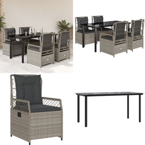 Ensemble à manger de jardin et coussins 5 pcs gris clair rotin - Chaise de jardin - Table de jardin (1/5)