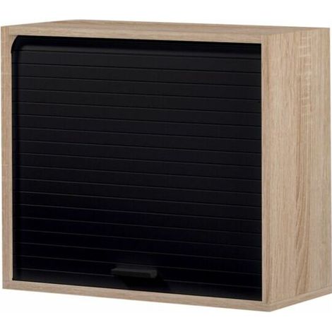 Rangement mural à rideau chêne clair et noir Couna L 60 x H 54cm (1/5)