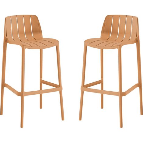Lot de 2 chaises hautes de jardin empilable "Vaena" - Orange (1/4)