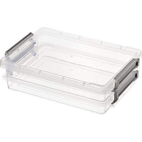 2 boîtes de rangement A4 en plastique transparent, empilables et anti-poussière, gris clair, pour documents et photos (1/5)