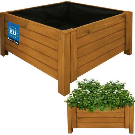 KOTARBAU® Jardinière Extérieur - Bois de Pin Imprégné - 60 x 60 x 30 cm - Chêne - Jardiniere sur Pieds - Bac à Fleurs Rectangulaire - Grande Capacité - avec Toile Anti-Mauvaises Herbes (1/5)