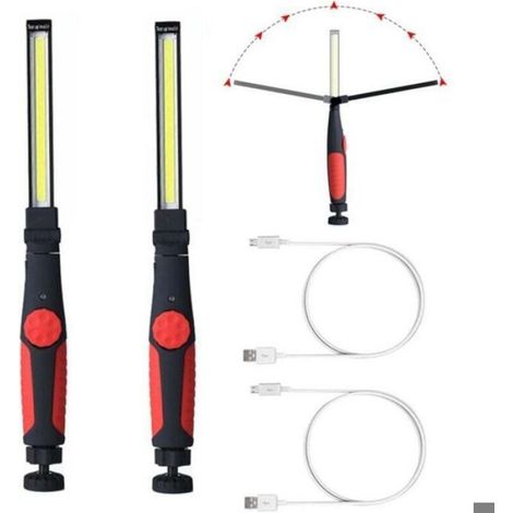 Lot de 2 lampes de travail LED rechargeables – Alimentation batterie – Support magnétique – Rotation 360° et 180° (1/4)