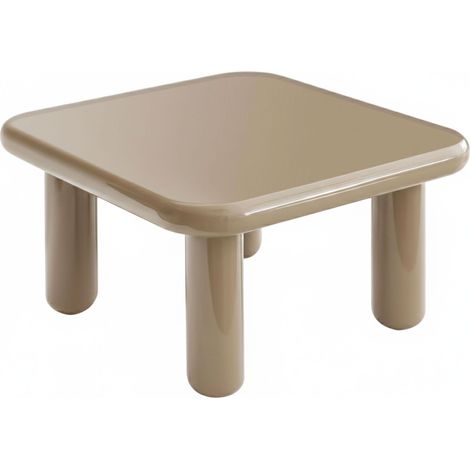 Table basse carrée 75 cm style rétro effet laqué taupe (1/4)
