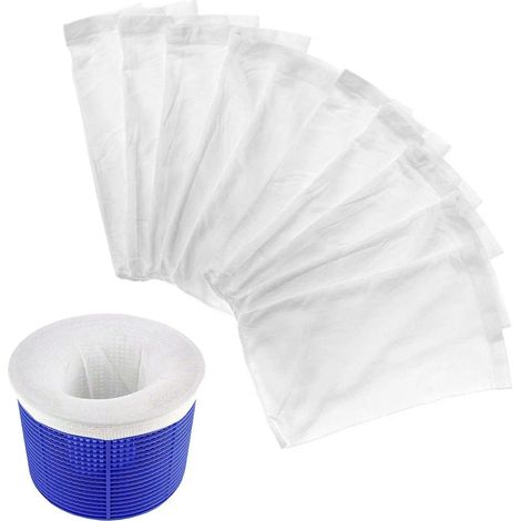 Lot de 10 chaussettes filtrantes pour écumoire de piscine. Chaussettes de filtration robustes en nylon élastique pour la filtration des feuilles, herbes, cheveux, mousse et plus encore. (1/5)