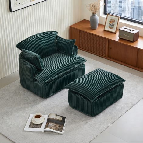 Sessel mit Hocker 115x89x77 cm grün aus Flanellstoff komprimiert und montagefrei (1/5)