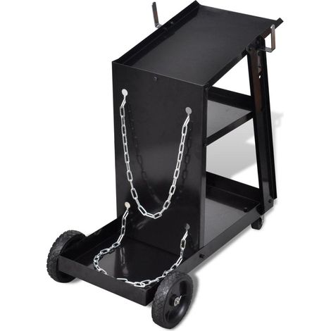 Chariot pour poste de soudure avec 3 étagères noir outils garage atelier bricolage (1/4)