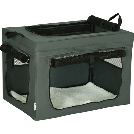 Trasportino per Cani Mini e Gatti 60x42x42 cm con Cuscino Sacca di Trasporto e Porte a Rete Grigio (1/5)