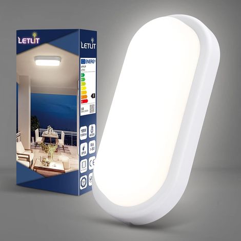 Plafonnier LED Ovale, 18W 1500LM Applique Murale Intérieure, IP54 Plafonnier Salle de Bain, 4000K Luminaires Intérieur, LED Eclairage Lampe Exterieur pour Garage Couloir Cave Terrasse Balcon (1/5)