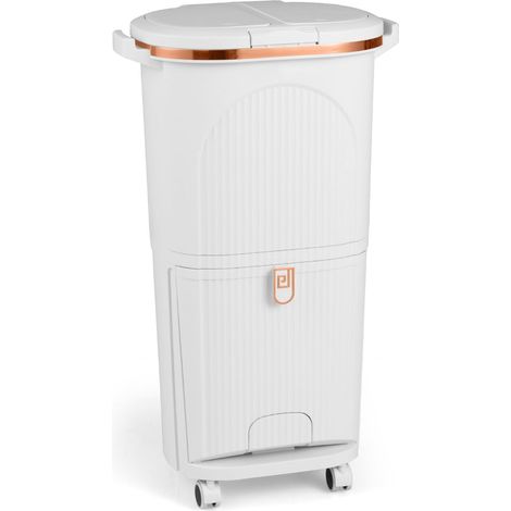 Poubelle de cuisine 43 x 29 x 74,5 cm tri des déchets ergonomique 4 roulettes design en PP blanc