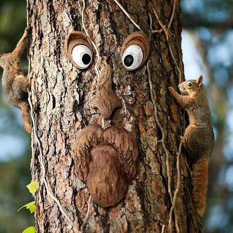 1 Décoration Tronc d'arbre, Visage d'arbre vieil homme, Statue 3D en résine, Déco jardin extérieur pour amoureux de la nature