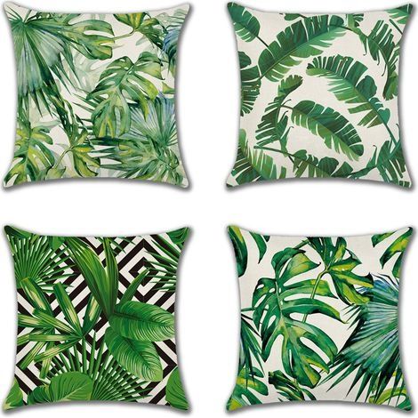 Extérieur Housse de Coussin, Lot de 4 Imperméable Plante Tropicale Verte Motif Canapé Taie d'oreiller pour tio Jardin Salon Chambre Décoration, 45x45cm (1/5)